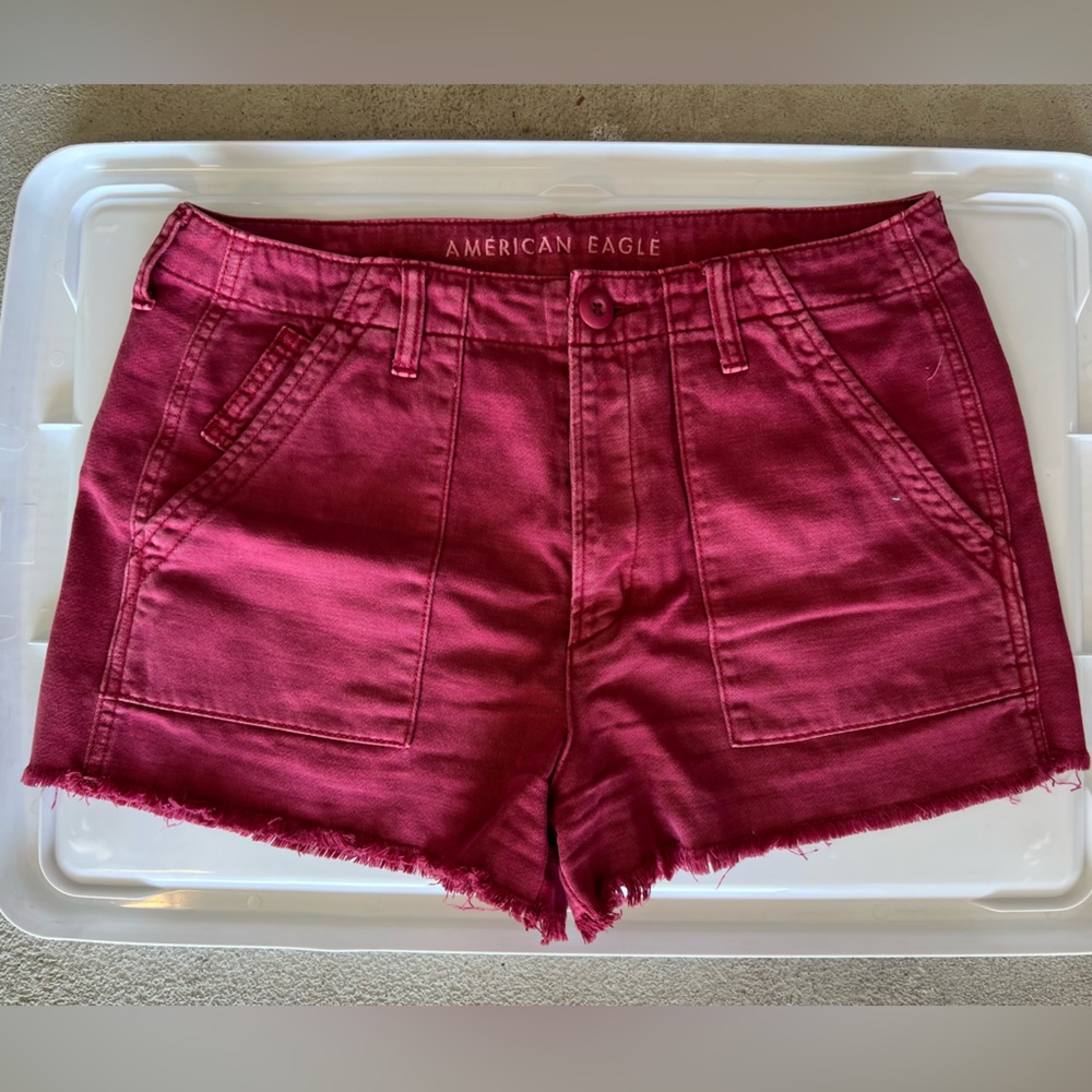 American Eagle Outfitters Women's Burgundy Red Distressed Jean Shorts